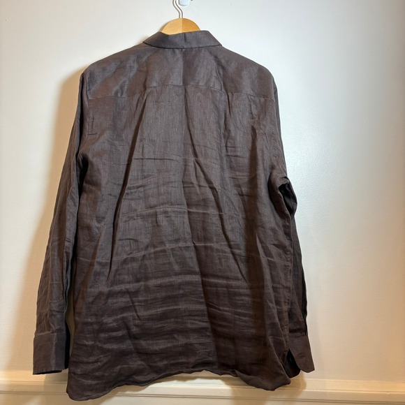 Onslöe 100% Linen Button Down Shirt Brown XL Classic Fit Long Sleeve Preppy - Picture 3 of 16